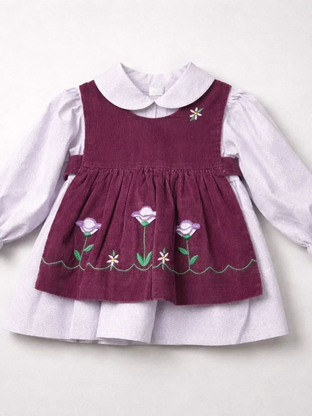 Baby Togs Vintage purple dress with corduroy appliqué pinafore size 12 m